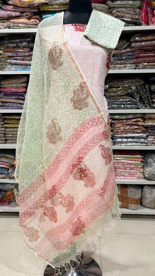 Cotton Handblock Office Wear Suit fabric with Kota doria Dupatta