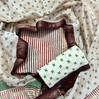 Handblock Maheshwari Suit Material with Maheshwari Dupatta