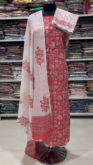 Handblock Cotton Suit Material with Cotton Dupatta