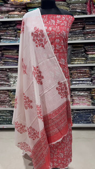 Handblock Cotton Suit Material with Cotton Dupatta