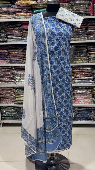 Handblock Cotton Suit Material with Cotton Dupatta