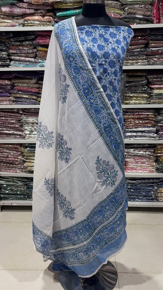 Handblock Cotton Suit Material with Cotton Dupatta