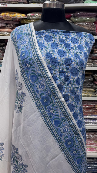 Handblock Cotton Suit Material with Cotton Dupatta