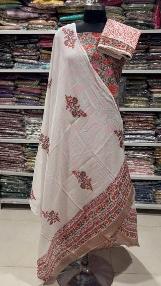 Handblock Cotton Suit Material with Cotton Dupatta
