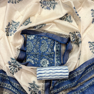 Handblock Maheshwari Suit Material with Maheshwari Dupatta