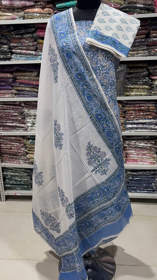 Handblock Cotton Suit Material with Cotton Dupatta