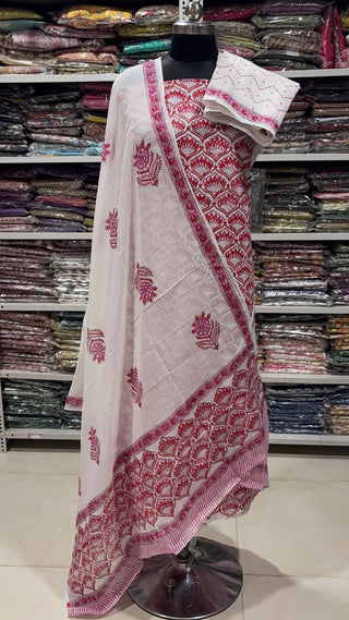 Handblock Cotton Suit Material with Cotton Dupatta