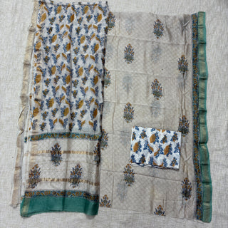 Handblock Maheshwari Suit Material with Maheshwari Dupatta