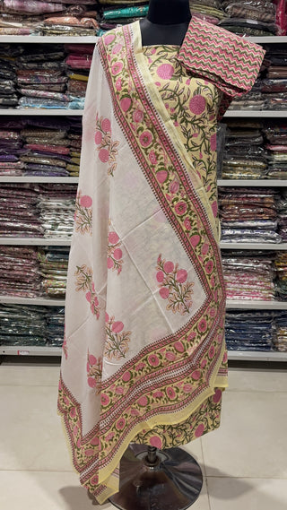 Handblock Cotton Suit Material with Cotton Dupatta