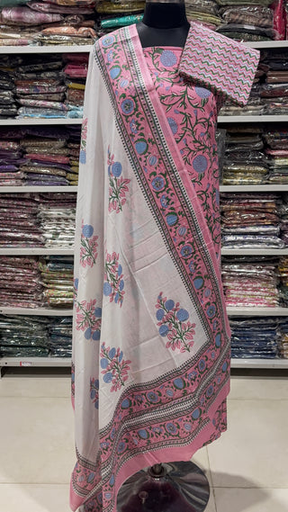 Handblock Cotton Suit Material with Cotton Dupatta