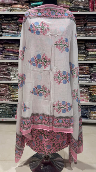 Handblock Cotton Suit Material with Cotton Dupatta