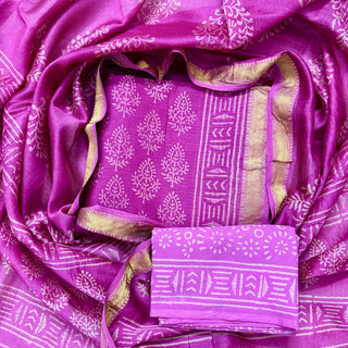 Handblock Maheshwari Suit Material with Maheshwari Dupatta