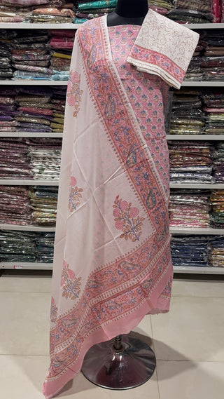 Handblock Cotton Suit Material with Cotton Dupatta
