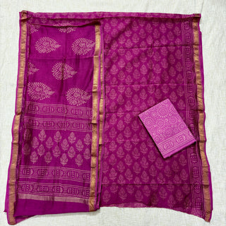 Handblock Maheshwari Suit Material with Maheshwari Dupatta