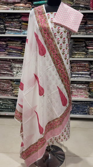 Handblock Cotton Suit Material with Cotton Dupatta
