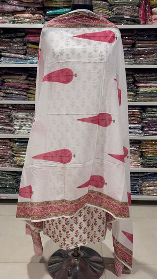 Handblock Cotton Suit Material with Cotton Dupatta