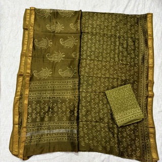 Handblock Maheshwari Suit Material with Maheshwari Dupatta