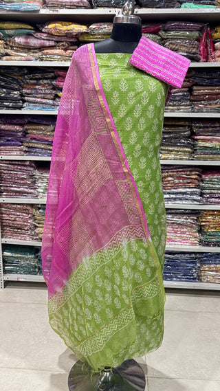 Print Hand block kota doria suit set for office wear (with extra lining included)
