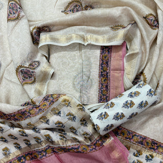 Handblock Maheshwari Suit Material with Maheshwari Dupatta