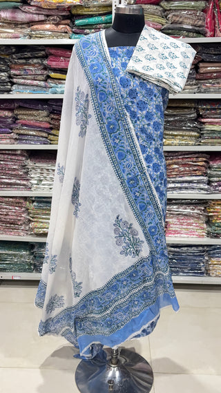 Handblock Cotton Suit Material with Cotton Dupatta