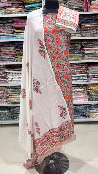 Handblock Cotton Suit Material with Cotton Dupatta