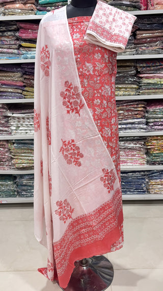 Handblock Cotton Suit Material with Cotton Dupatta