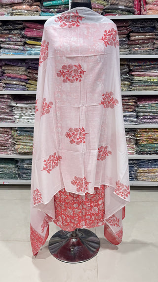 Handblock Cotton Suit Material with Cotton Dupatta