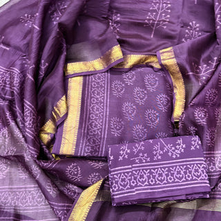 Handblock Maheshwari Suit Material with Maheshwari Dupatta