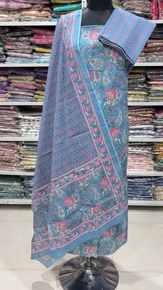 Handblock Cotton Suit Material with Cotton Dupatta