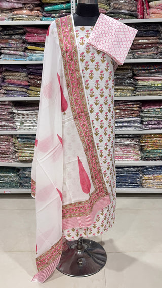 Handblock Cotton Suit Material with Cotton Dupatta