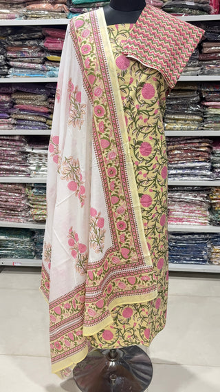 Handblock Cotton Suit Material with Cotton Dupatta