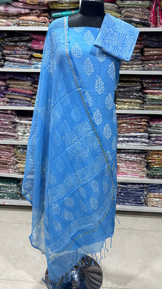 Cotton Handblock Office Wear Suit fabric with Kota Doria Dupatta
