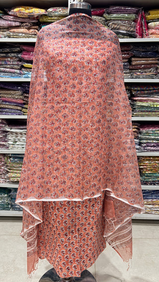 Cotton Handblock Office Wear Suit fabric with Kota doria Dupatta