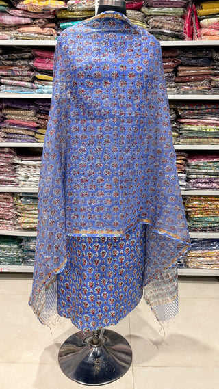 Cotton Handblock Office Wear Suit fabric with Kota doria Dupatta