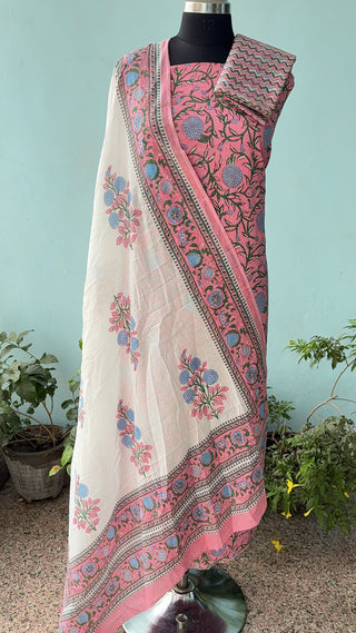 Handblock Cotton Suit Material with Cotton Dupatta