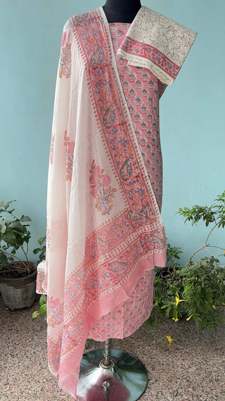 Handblock Cotton Suit Material with Cotton Dupatta