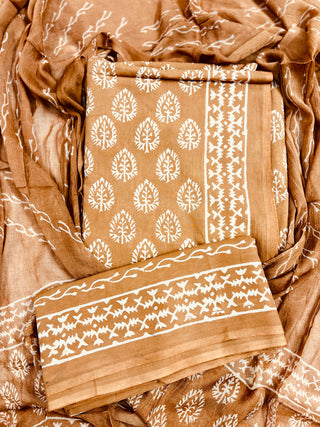 Premium Cotton Handblock Suit fabric with Chiffon Dupatta