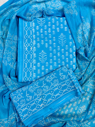 Premium Cotton Handblock Suit fabric with Chiffon Dupatta