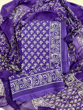Premium Cotton Handblock Suit fabric with Chiffon Dupatta