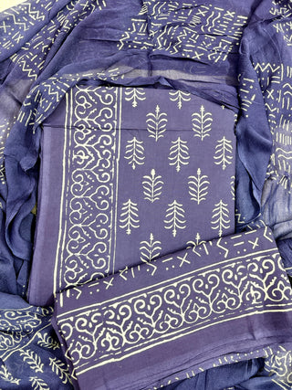 Premium Cotton Handblock Suit fabric with Chiffon Dupatta