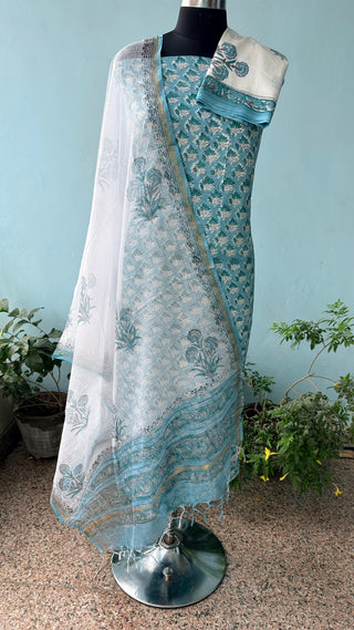 Cotton Handblock Office Wear Suit fabric with Kota doria Dupatta