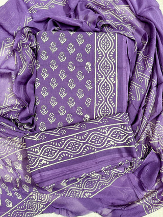 Premium Cotton Handblock Suit fabric with Chiffon Dupatta