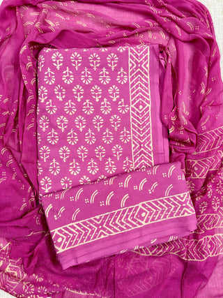 Premium Cotton Handblock Suit fabric with Chiffon Dupatta