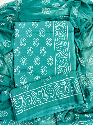 Premium Cotton Handblock Suit fabric with Chiffon Dupatta