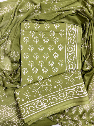 Premium Cotton Handblock Suit fabric with Chiffon Dupatta