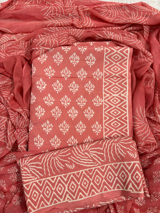 Premium Cotton Handblock Suit fabric with Chiffon Dupatta