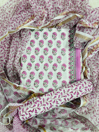 Cotton Handblock Office Wear Suit fabric with Kota Doria Dupatta