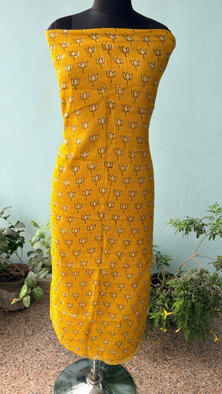 Yellow Hand block kota doria suit set for office wear with Lining included #2037 (Mustard yellow)