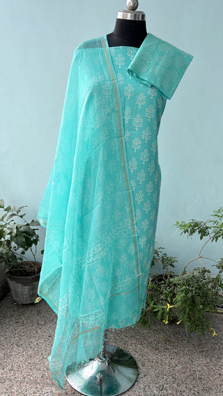Cotton Handblock Office Wear Suit fabric with Kota doria Dupatta