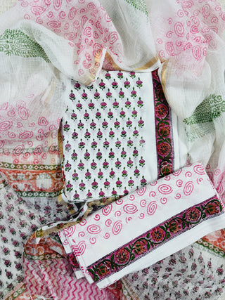 Cotton Handblock Office Wear Suit fabric with Kota Doria Dupatta